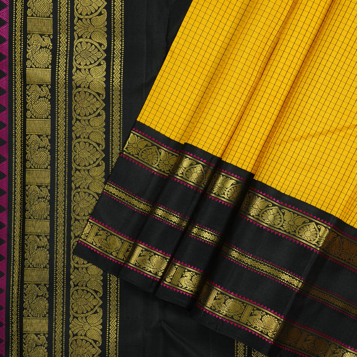 Hayagrivas Handloom Kanjivaram Silk Saree in Eye-catching Yellow KBE47D4-1