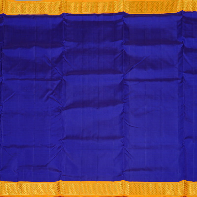 Hayagrivas Blue Handloom Kanjivaram Ten Yards Silk Saree with Mango Yellow Border KBE47D9-1
