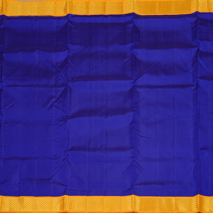 Hayagrivas Blue Handloom Kanjivaram Ten Yards Silk Saree with Mango Yellow Border KBE47D9-1