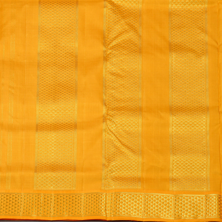 Hayagrivas Blue Handloom Kanjivaram Ten Yards Silk Saree with Mango Yellow Border KBE47D9-1