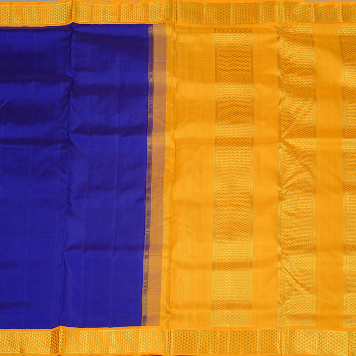Hayagrivas Blue Handloom Kanjivaram Ten Yards Silk Saree with Mango Yellow Border KBE47D9-1
