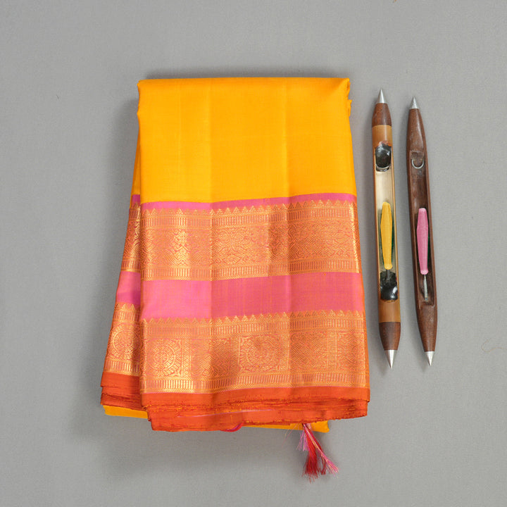 Hayagrivas Handloom Kanjivaram Silk Saree in Yellow With Retta Pettu KBE486F1-2