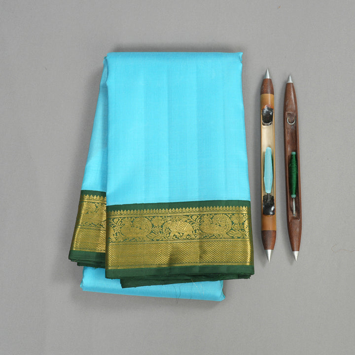 Hayagrivas Handloom Kanjivaram Silk Saree With Sky Blue And Green KBE486F2-2