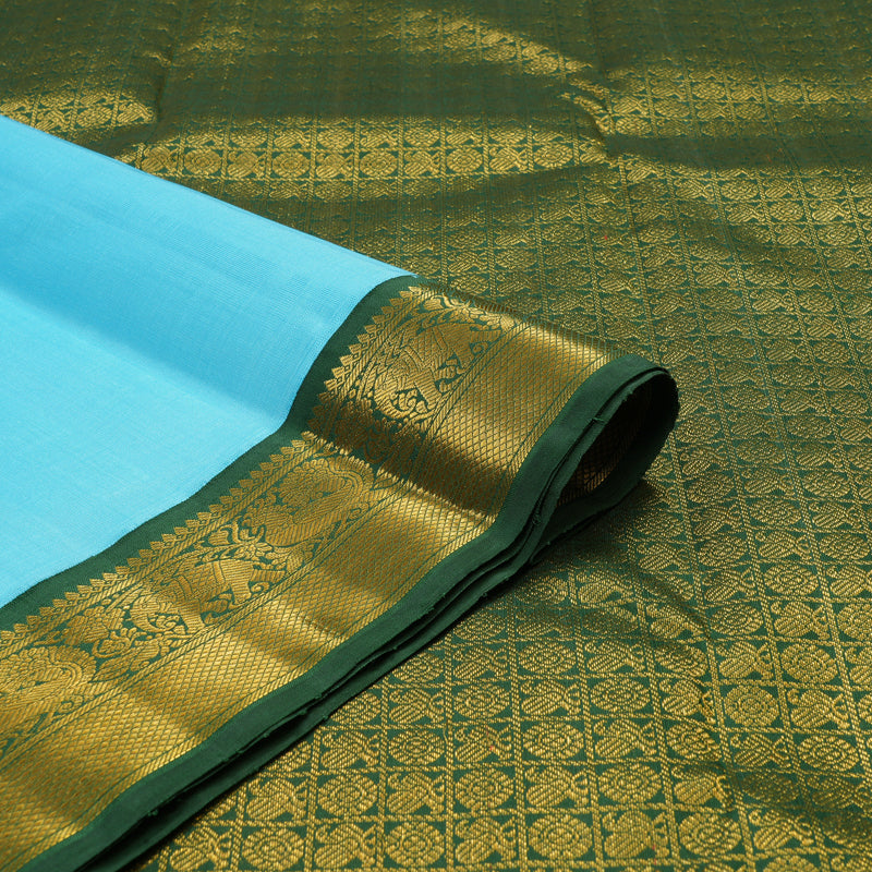 Hayagrivas Handloom Kanjivaram Silk Saree With Sky Blue And Green KBE486F2-2