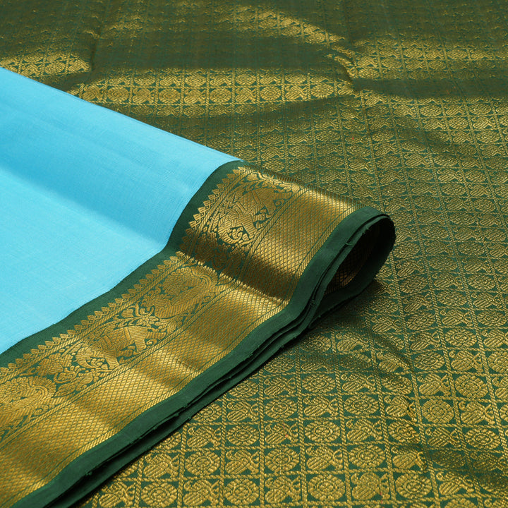 Hayagrivas Handloom Kanjivaram Silk Saree With Sky Blue And Green KBE486F2-2