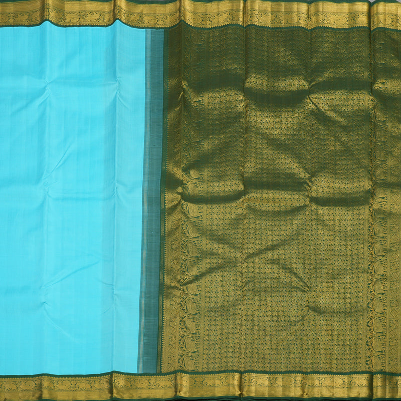 Hayagrivas Handloom Kanjivaram Silk Saree With Sky Blue And Green KBE486F2-2