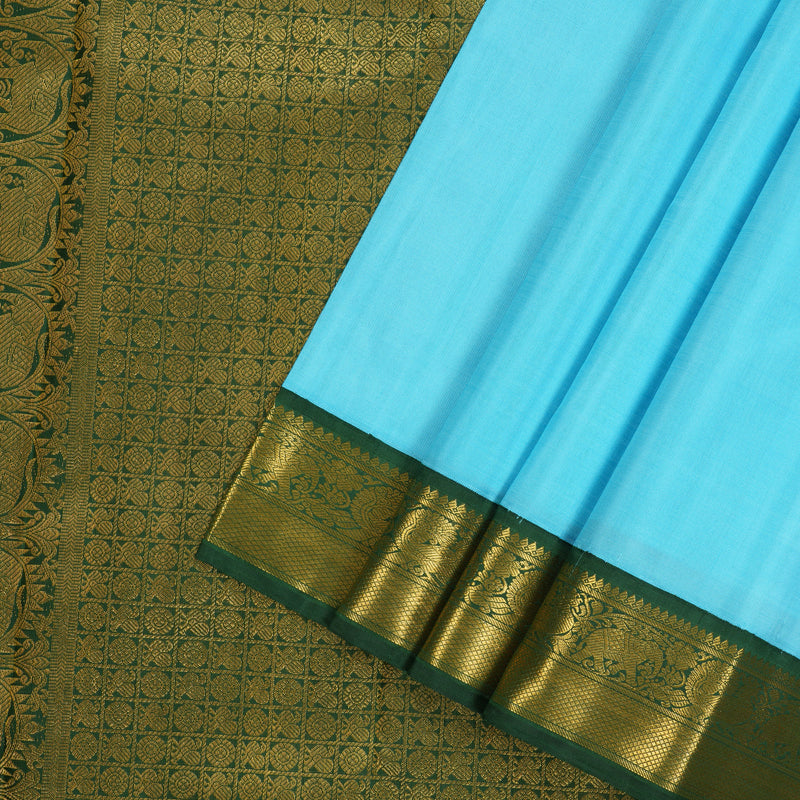 Hayagrivas Handloom Kanjivaram Silk Saree With Sky Blue And Green KBE486F2-2