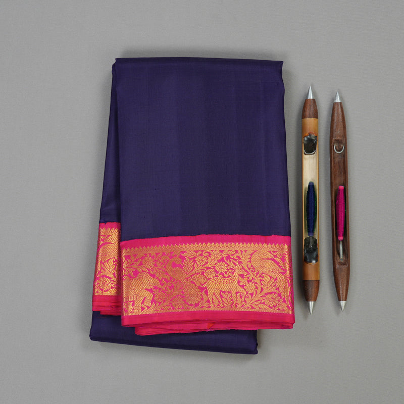 Hayagrivas Handloom Pure Kanjivaram Silk Saree in Glamorous Dark Blue KBE486F2-3