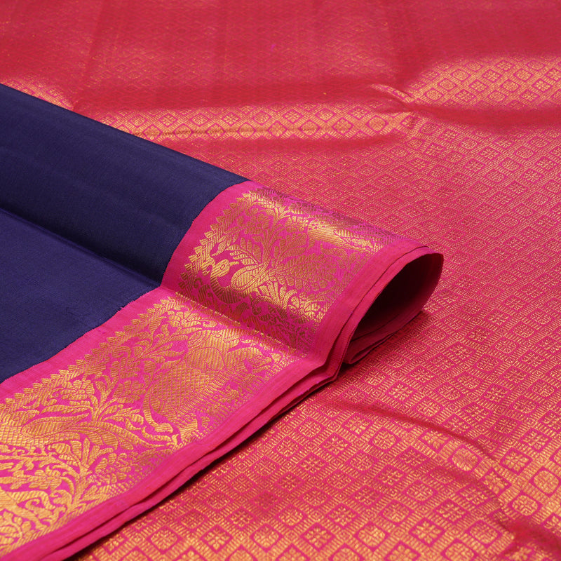 Hayagrivas Handloom Pure Kanjivaram Silk Saree in Glamorous Dark Blue KBE486F2-3