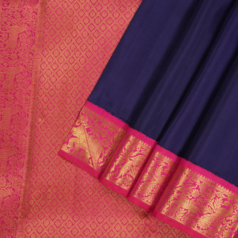 Hayagrivas Handloom Pure Kanjivaram Silk Saree in Glamorous Dark Blue KBE486F2-3