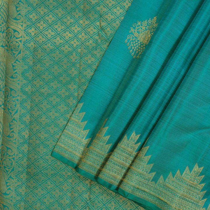 Hayagrivas Handloom Pure Kanjivaram Silk Saree in Attractive Sea Blue KBE488F6-1