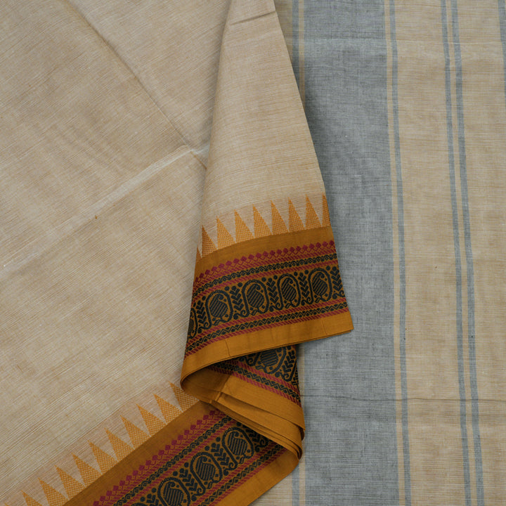 Hayagrivas Sandal Handloom Pure Cotton Saree with Mustard Yellow Border KBE48D1-13