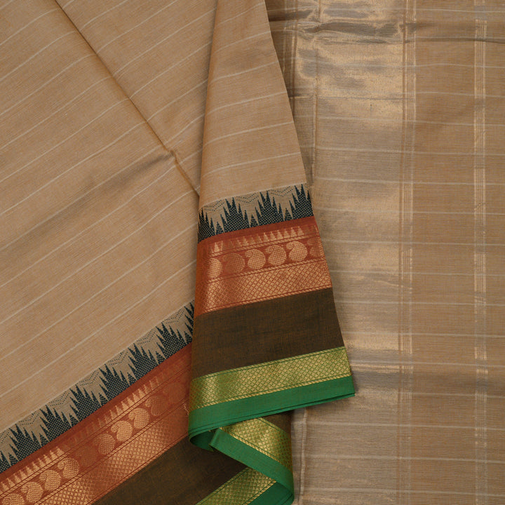 Hayagrivas Handloom Pure Cotton Saree in soothing sandal with manthalir border KBE48D1-32