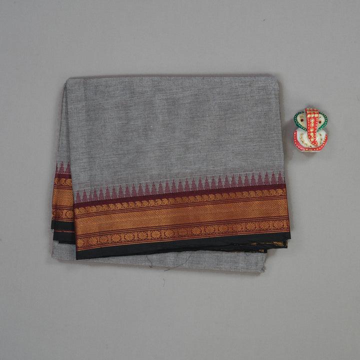 Hayagrivas Grey Handloom Pure Cotton Saree with Wine Maroon Border KBE48D1-37