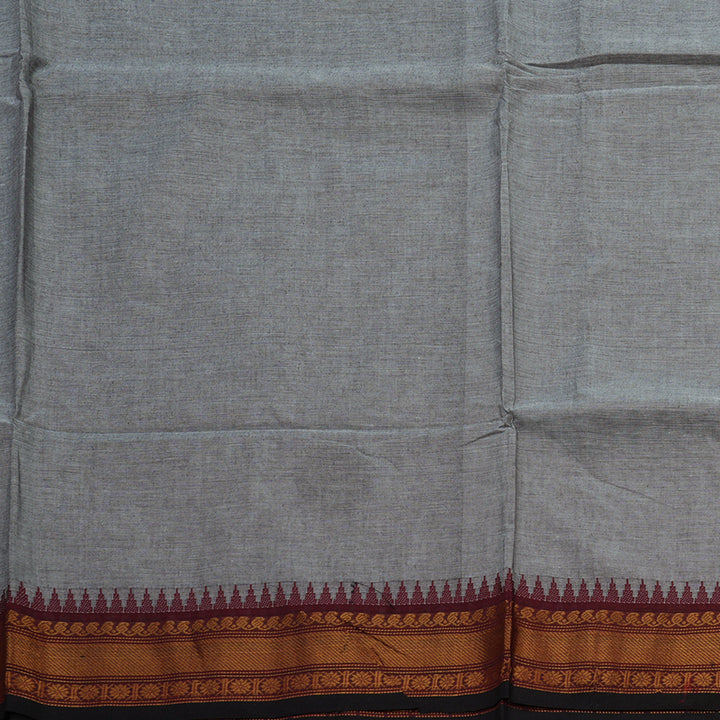 Hayagrivas Grey Handloom Pure Cotton Saree with Wine Maroon Border KBE48D1-37