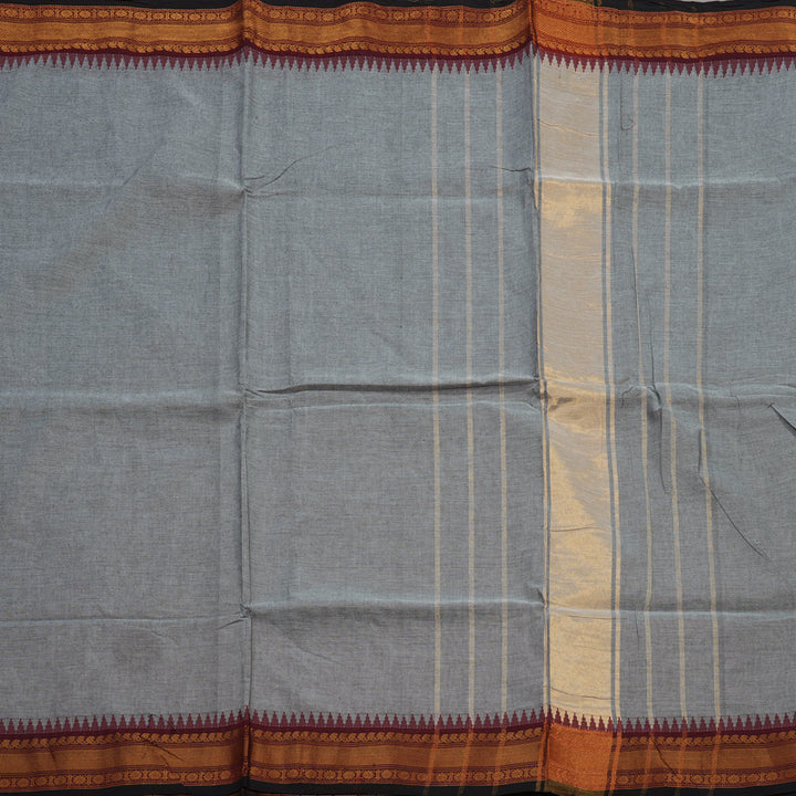 Hayagrivas Grey Handloom Pure Cotton Saree with Wine Maroon Border KBE48D1-37