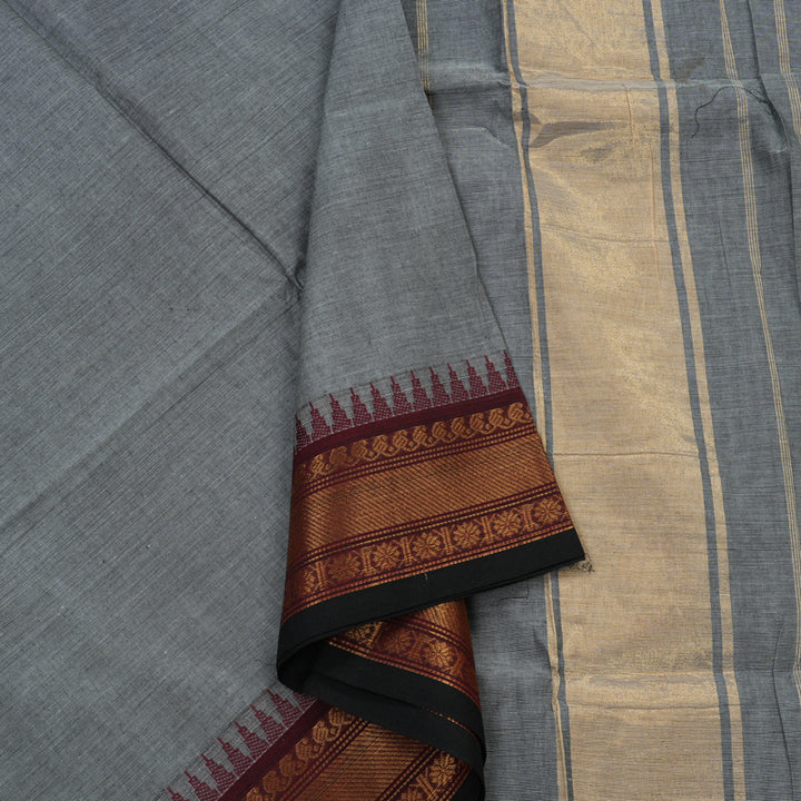 Hayagrivas Grey Handloom Pure Cotton Saree with Wine Maroon Border KBE48D1-37