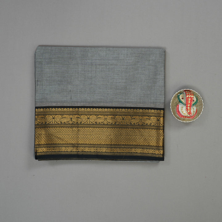 Hayagrivas Grey Pure Chettinad Cotton Saree with Black Border KBE48D1-4