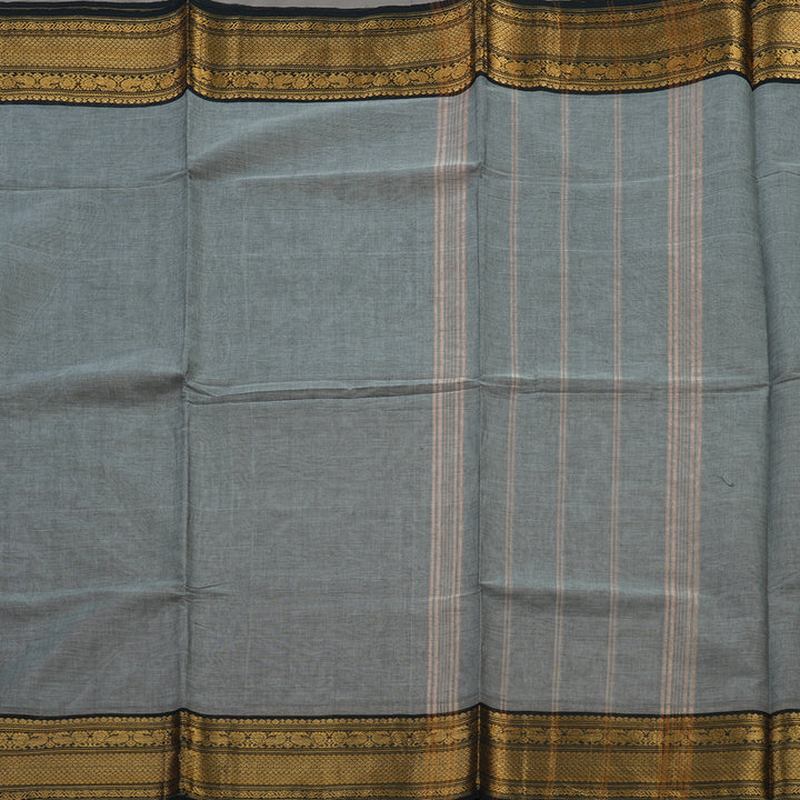 Hayagrivas Grey Pure Chettinad Cotton Saree with Black Border KBE48D1-4