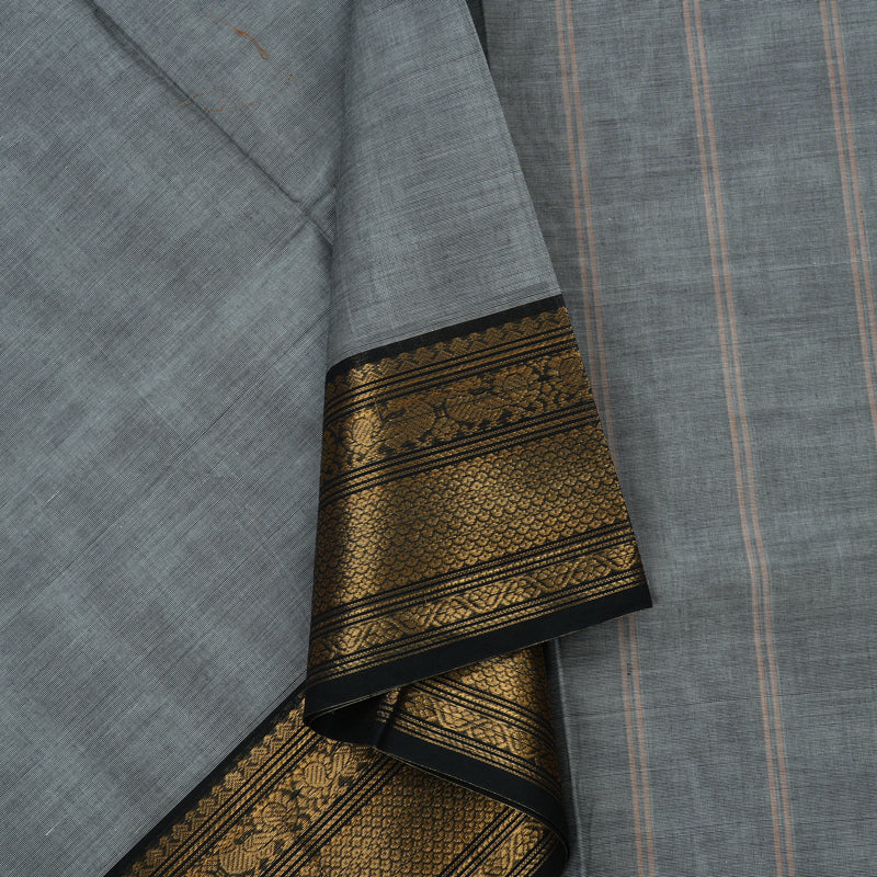 Hayagrivas Grey Pure Chettinad Cotton Saree with Black Border KBE48D1-4