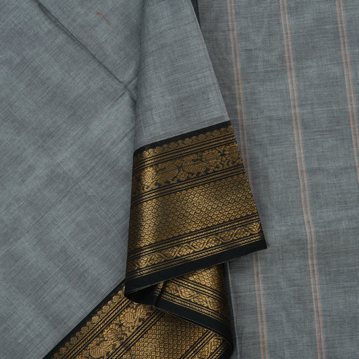 Hayagrivas Grey Pure Chettinad Cotton Saree with Black Border KBE48D1-4