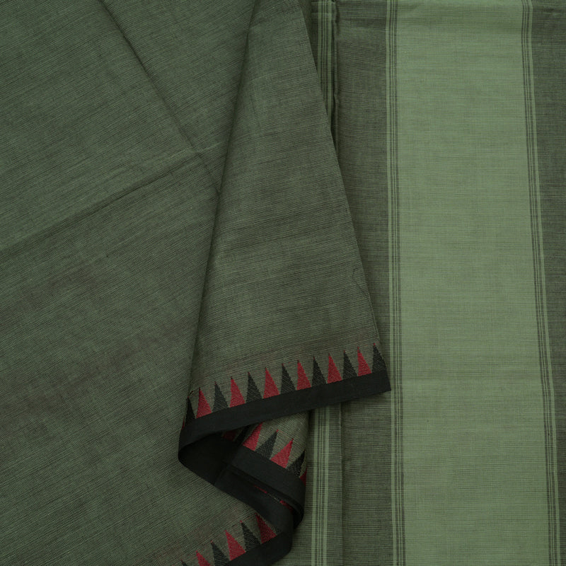 Hayagrivas Gray Green Handloom Pure Cotton Saree with Black Border KBE48D1-44