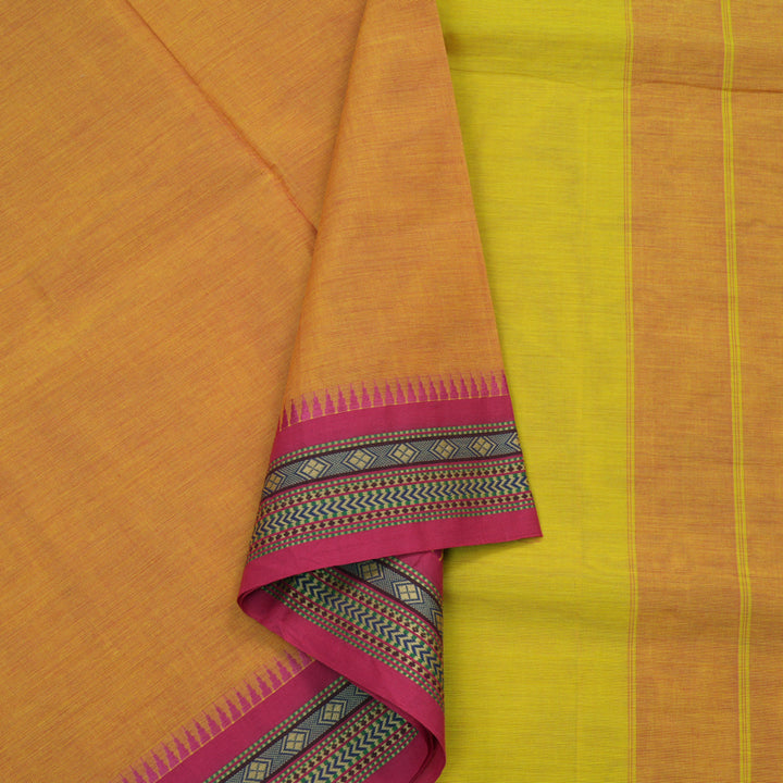 Hayagrivas Dual Tone (Yellow With Pink) Handloom Pure Cotton Saree with Pink Border KBE48D1-45