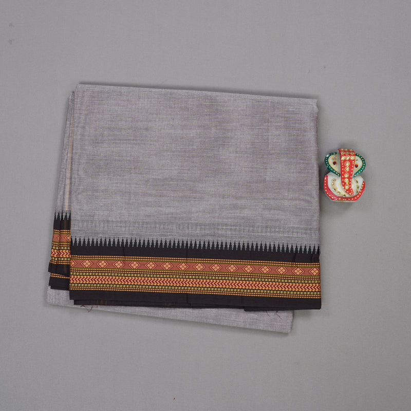 Hayagrivas Handloom Pure Cotton Saree in grey with black KBE48D1-46