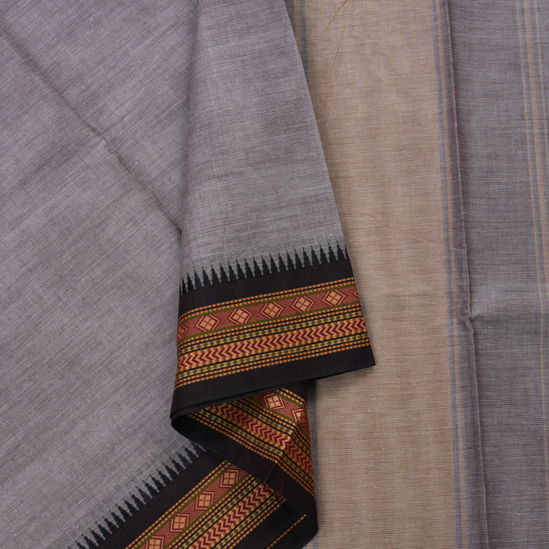 Hayagrivas Handloom Pure Cotton Saree in grey with black KBE48D1-46