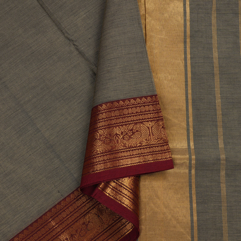 Hayagrivas Handloom Pure Cotton Saree in Serene Ash Grey KBE48D1-47