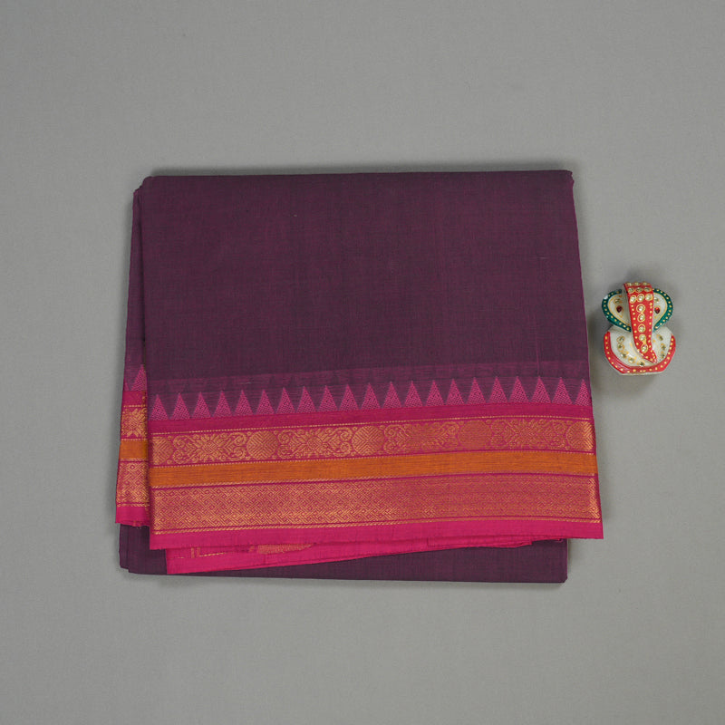 Hayagrivas Handloom Pure Cotton Saree in Enchanting Dark Purple KBE48D1-53