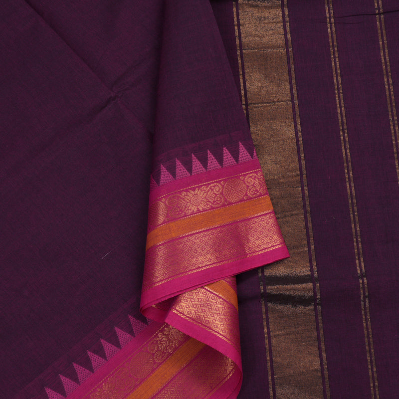 Hayagrivas Handloom Pure Cotton Saree in Enchanting Dark Purple KBE48D1-53