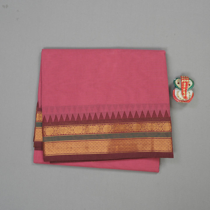 Hayagrivas Handloom Pure Cotton Saree in pink with wine maroon border KBE48D1-60