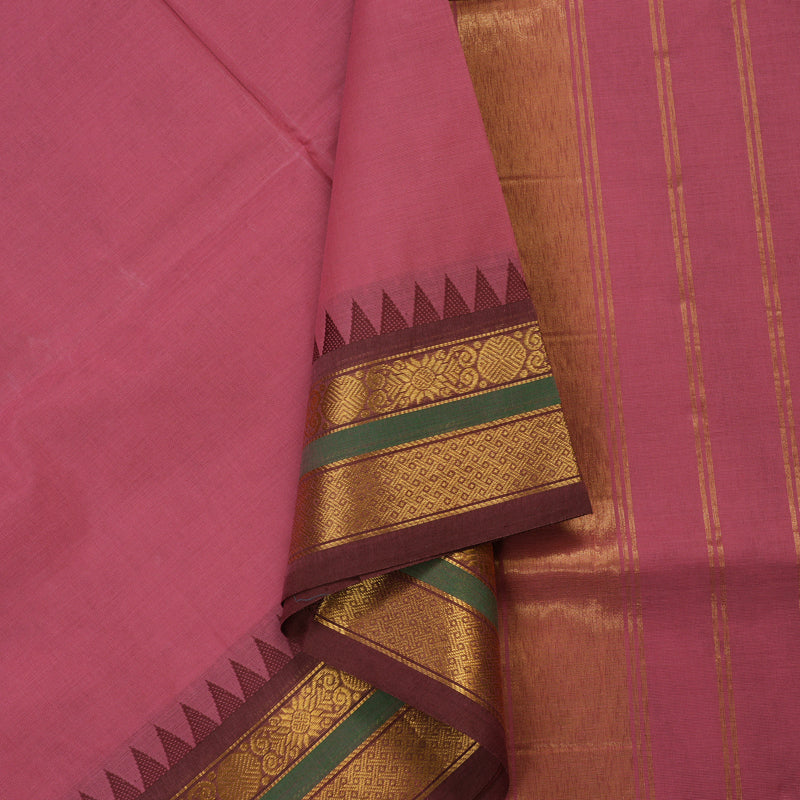 Hayagrivas Handloom Pure Cotton Saree in pink with wine maroon border KBE48D1-60