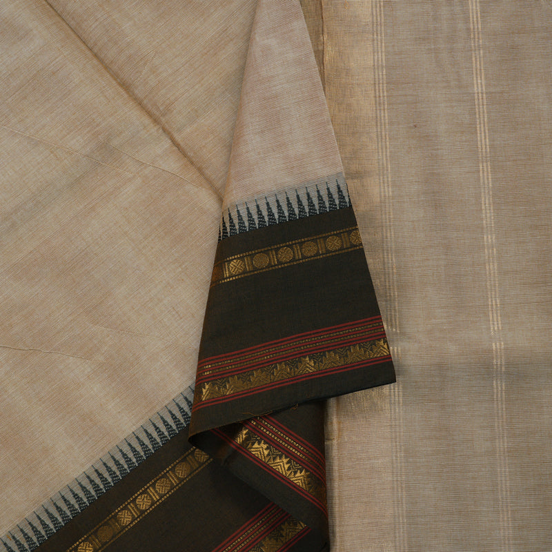 Hayagrivas Handloom Pure Cotton Saree in sandal and mehandi green  KBE48D1-7