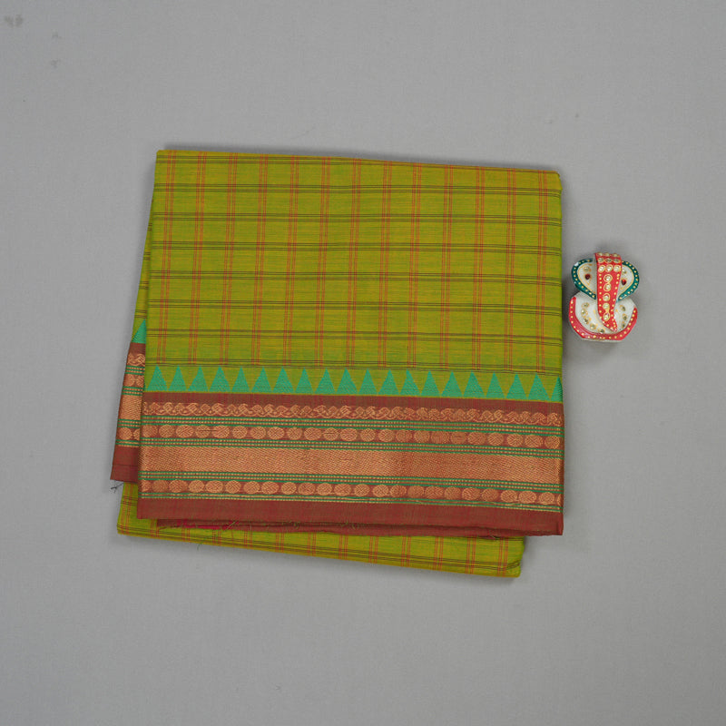 Hayagrivas Handloom Pure Cotton Saree in vibrant fluorescent green with maroon border KBE48D2-1