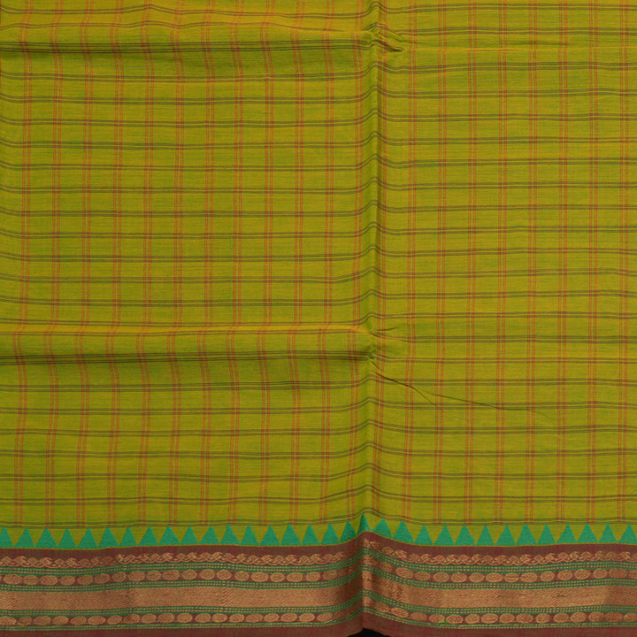 Hayagrivas Handloom Pure Cotton Saree in vibrant fluorescent green with maroon border KBE48D2-1