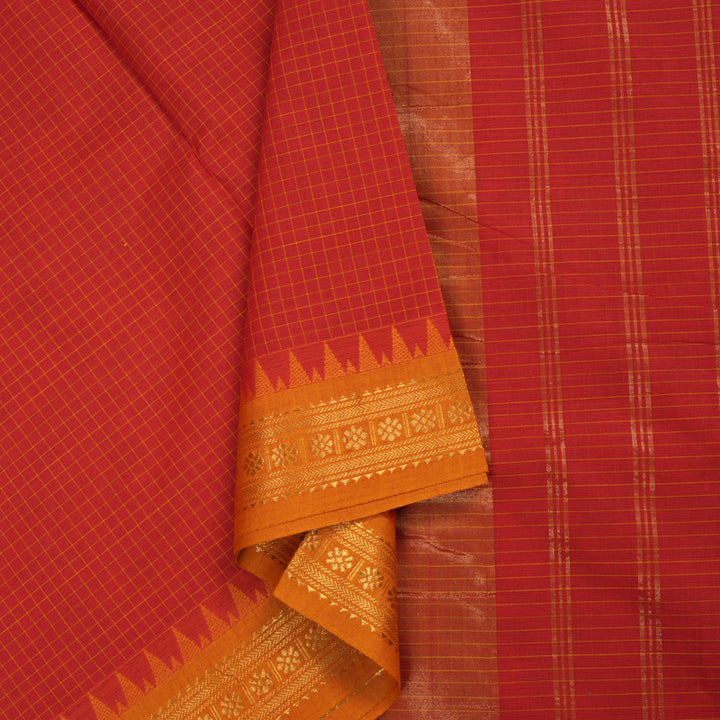 Hayagrivas Handloom Pure Cotton Saree in Fiery Red KBE48D2-10
