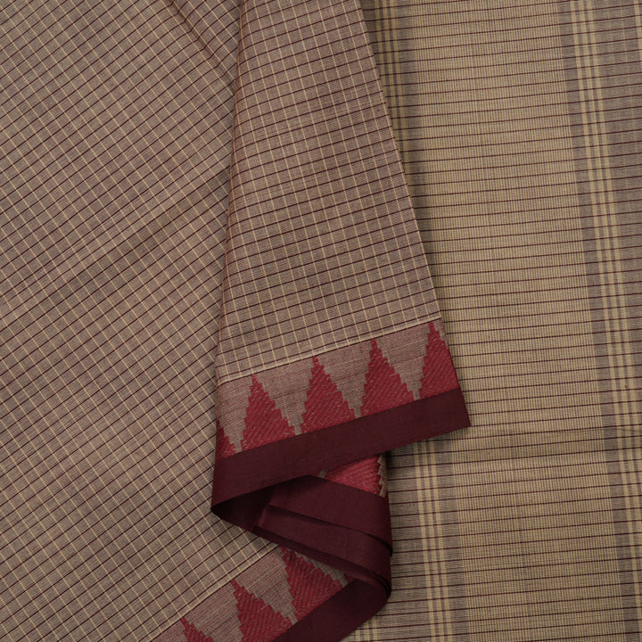 Hayagrivas Handloom Pure Cotton Saree in wheat brown with wine maroon  KBE48D2-3