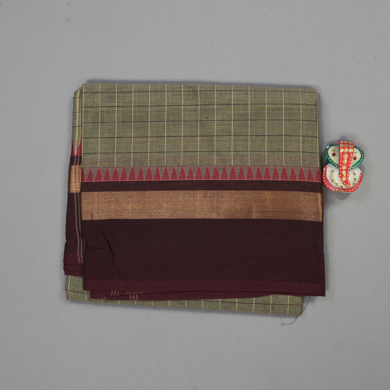 Hayagrivas Handloom Pure Cotton Saree in ash grey with wine maroon border KBE48D2-5