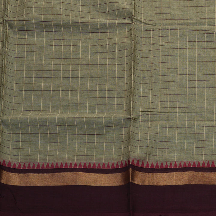 Hayagrivas Handloom Pure Cotton Saree in ash grey with wine maroon border KBE48D2-5