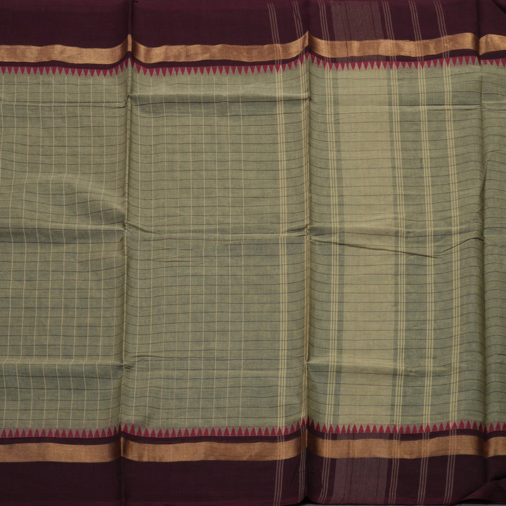 Hayagrivas Handloom Pure Cotton Saree in ash grey with wine maroon border KBE48D2-5