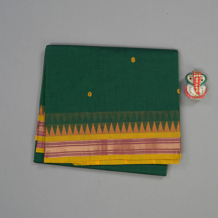Hayagrivas Bottle Green Handloom Pure Cotton Saree with Lemon Yellow Border KBE48D3-13