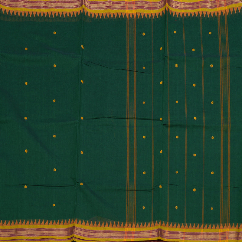Hayagrivas Bottle Green Handloom Pure Cotton Saree with Lemon Yellow Border KBE48D3-13