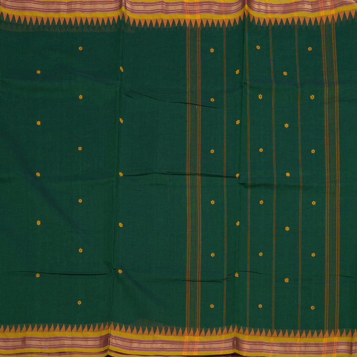 Hayagrivas Bottle Green Handloom Pure Cotton Saree with Lemon Yellow Border KBE48D3-13