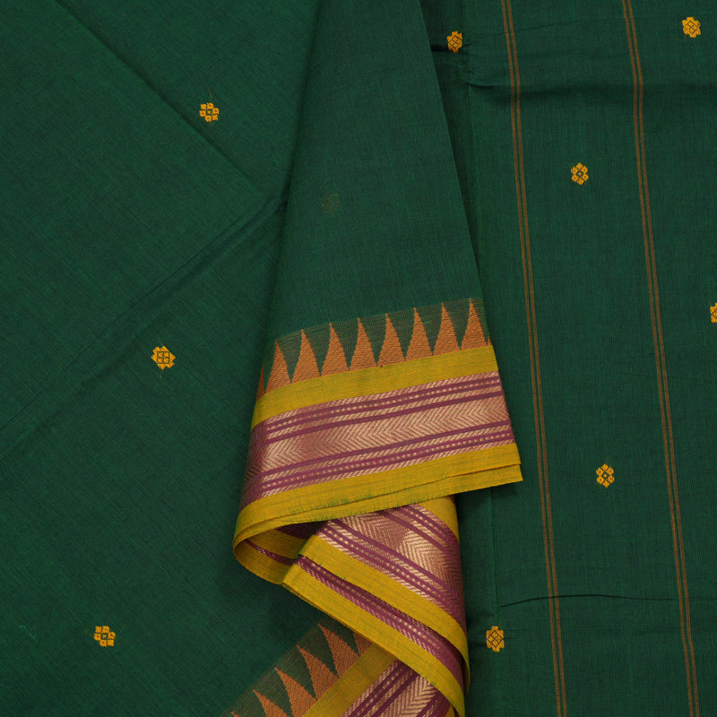 Hayagrivas Bottle Green Handloom Pure Cotton Saree with Lemon Yellow Border KBE48D3-13