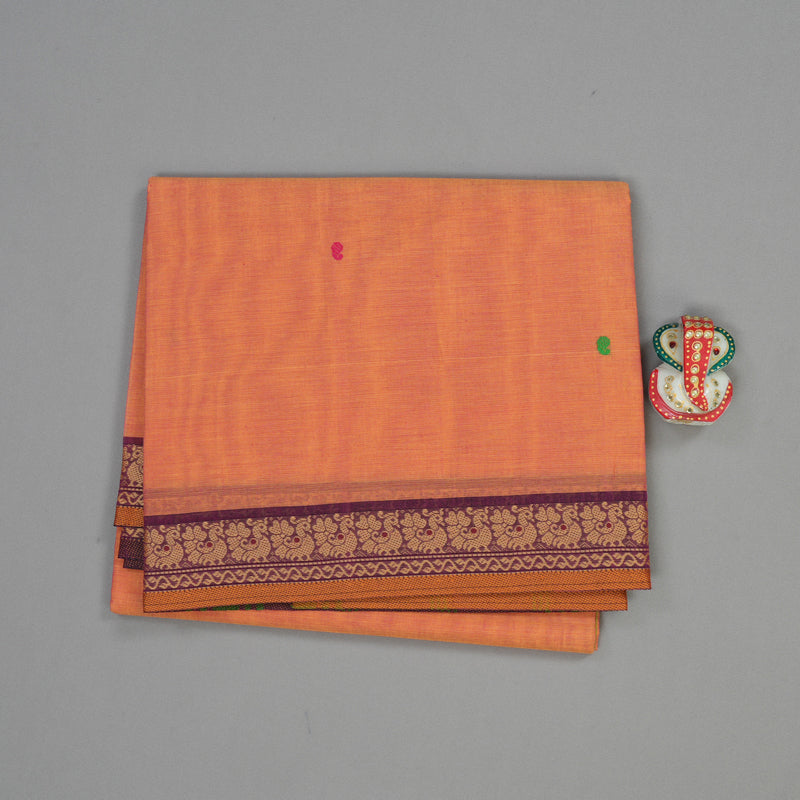 Hayagrivas Peach Pink Handloom Pure Cotton Saree with Dark Purple Border KBE48D3-15