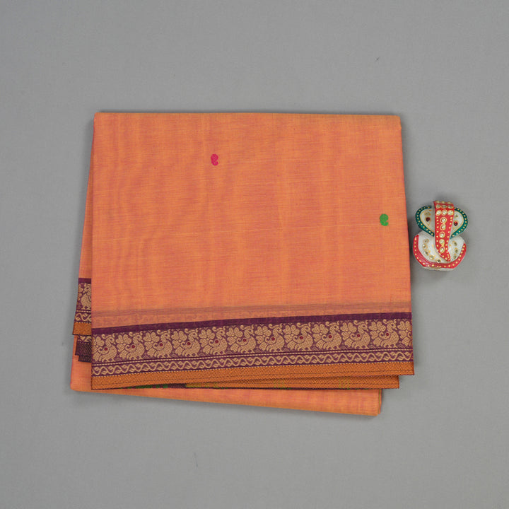 Hayagrivas Peach Pink Handloom Pure Cotton Saree with Dark Purple Border KBE48D3-15