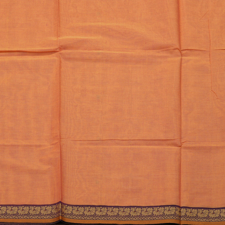 Hayagrivas Peach Pink Handloom Pure Cotton Saree with Dark Purple Border KBE48D3-15