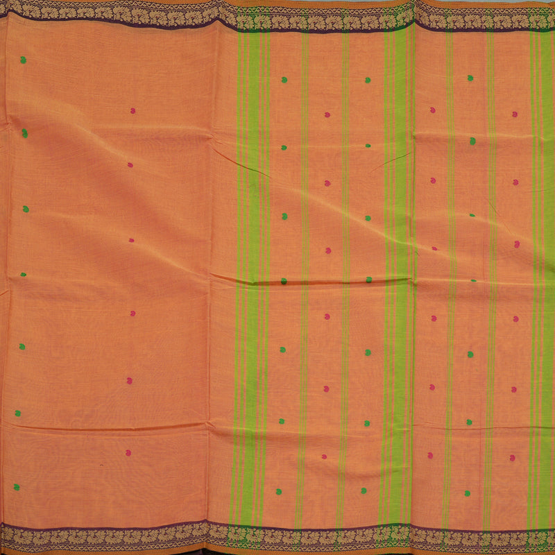 Hayagrivas Peach Pink Handloom Pure Cotton Saree with Dark Purple Border KBE48D3-15